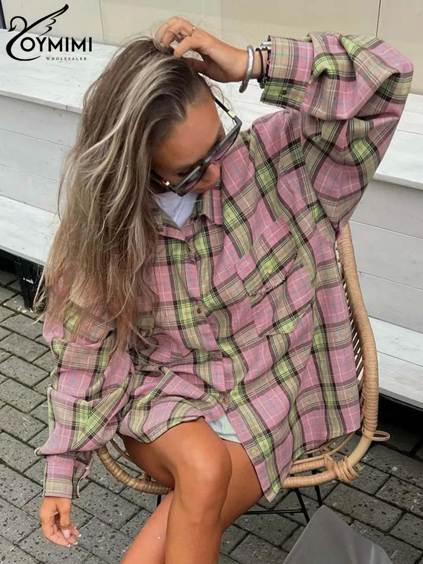 Long Sleeve Pink Print Pocket Blouse