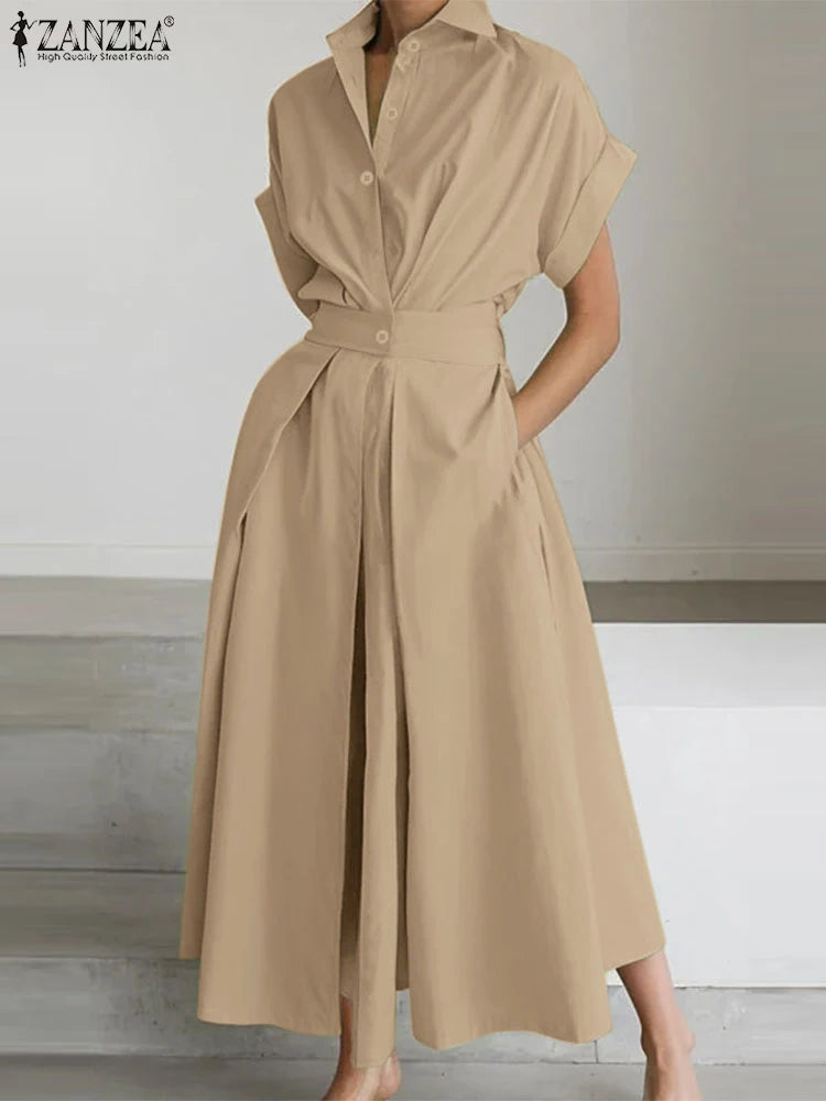 Collared Button Front Maxi Shirt Dress