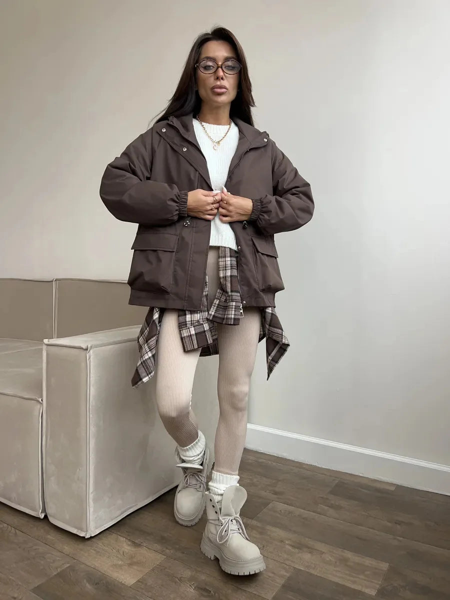 Hooded Hardshell Jacket With Pockets And Zipper for Women