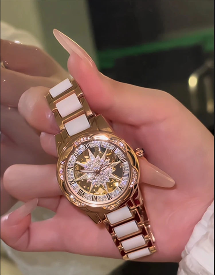 Skeleton Dial Diamond Accent Quartz Watch