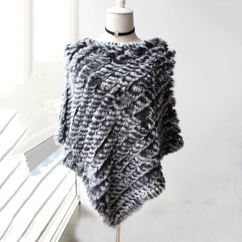 Rabbit Fur Knit Shawl Coat