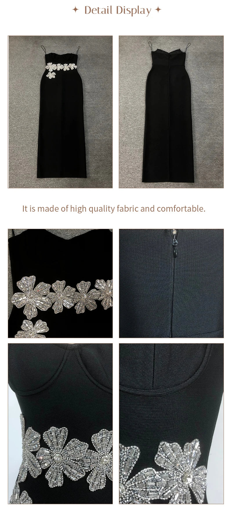 Strapless Crystal Flower Embellished Bodycon Maxi Dress for Women