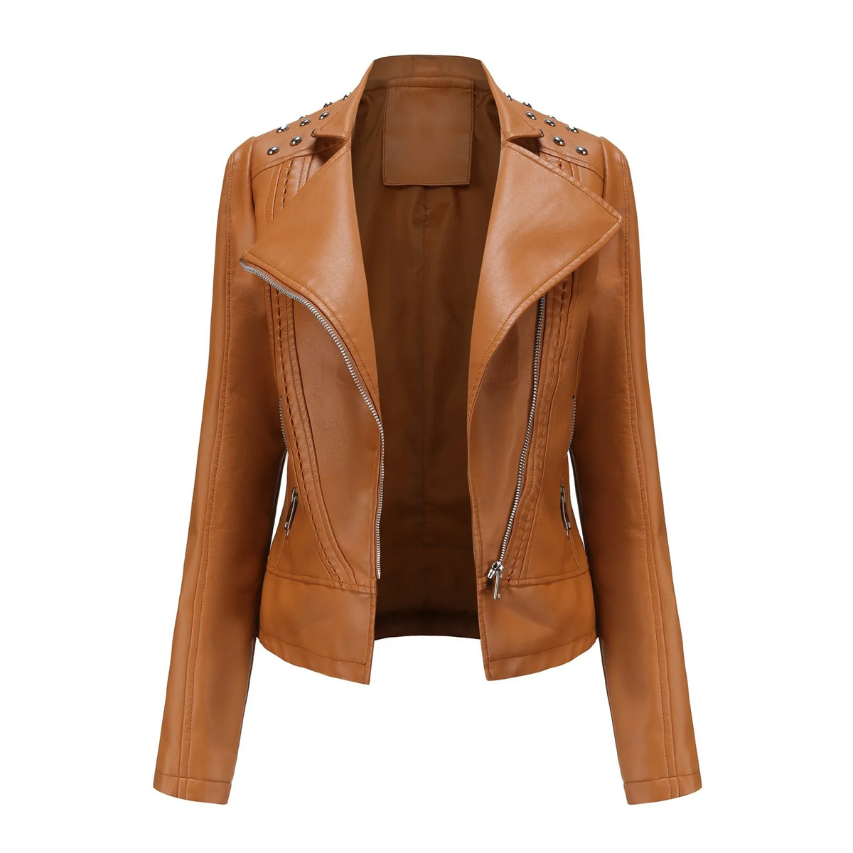 Embroidered Faux Leather Motorcycle Jacket for Women