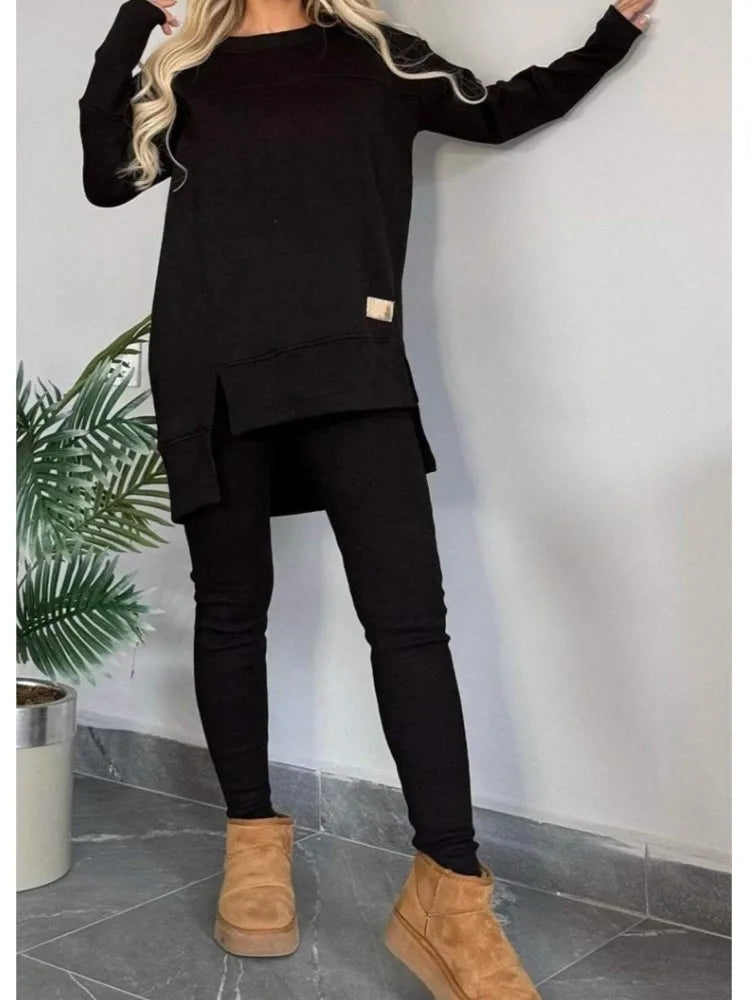 Casual Long Sleeve Two Piece Pullover Set for Women