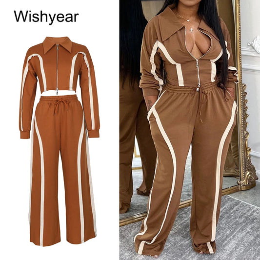 Stripe Patchwork Lapel Tracksuit Set