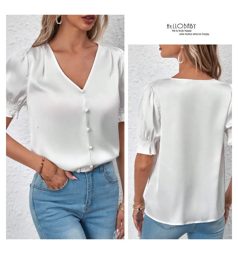 Elegant Satin Loose Fit Blouse for Women Summer Office