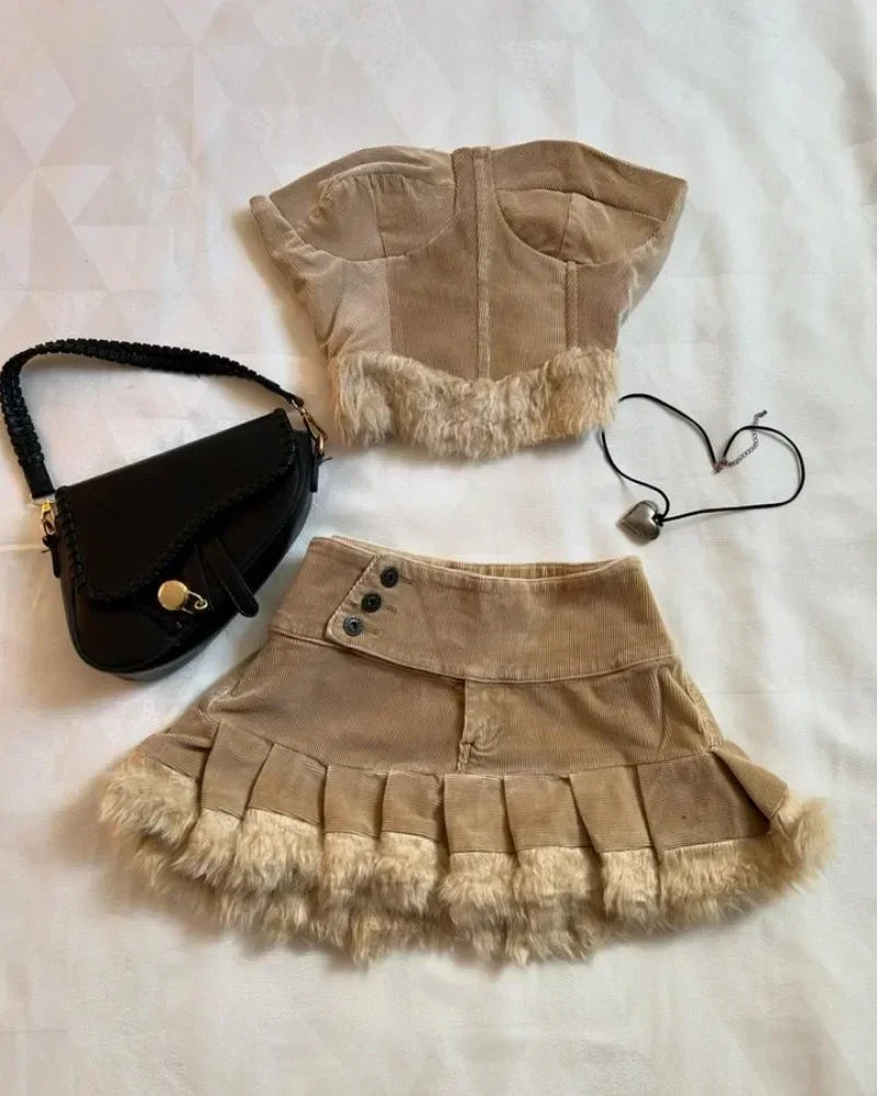 Harajuku Bow Patchwork Knit Set