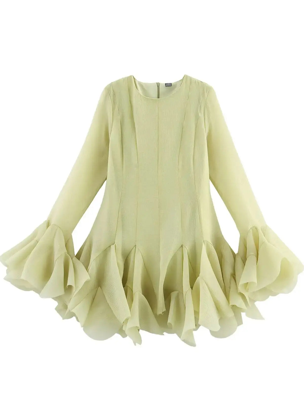 French Style Ruffle Hem Flare Sleeve Mini Dress for Women
