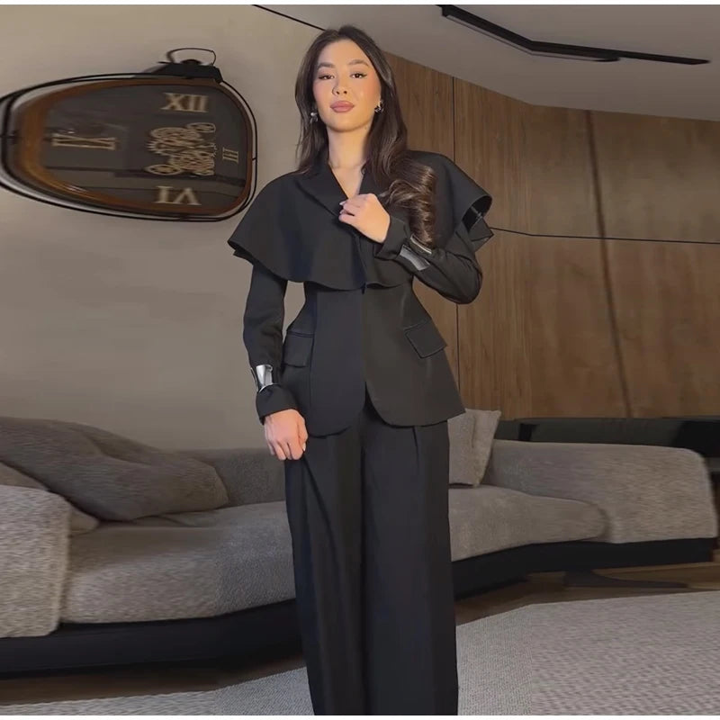 Shawl Lapel Blazer and Pants Set With Pockets for Women