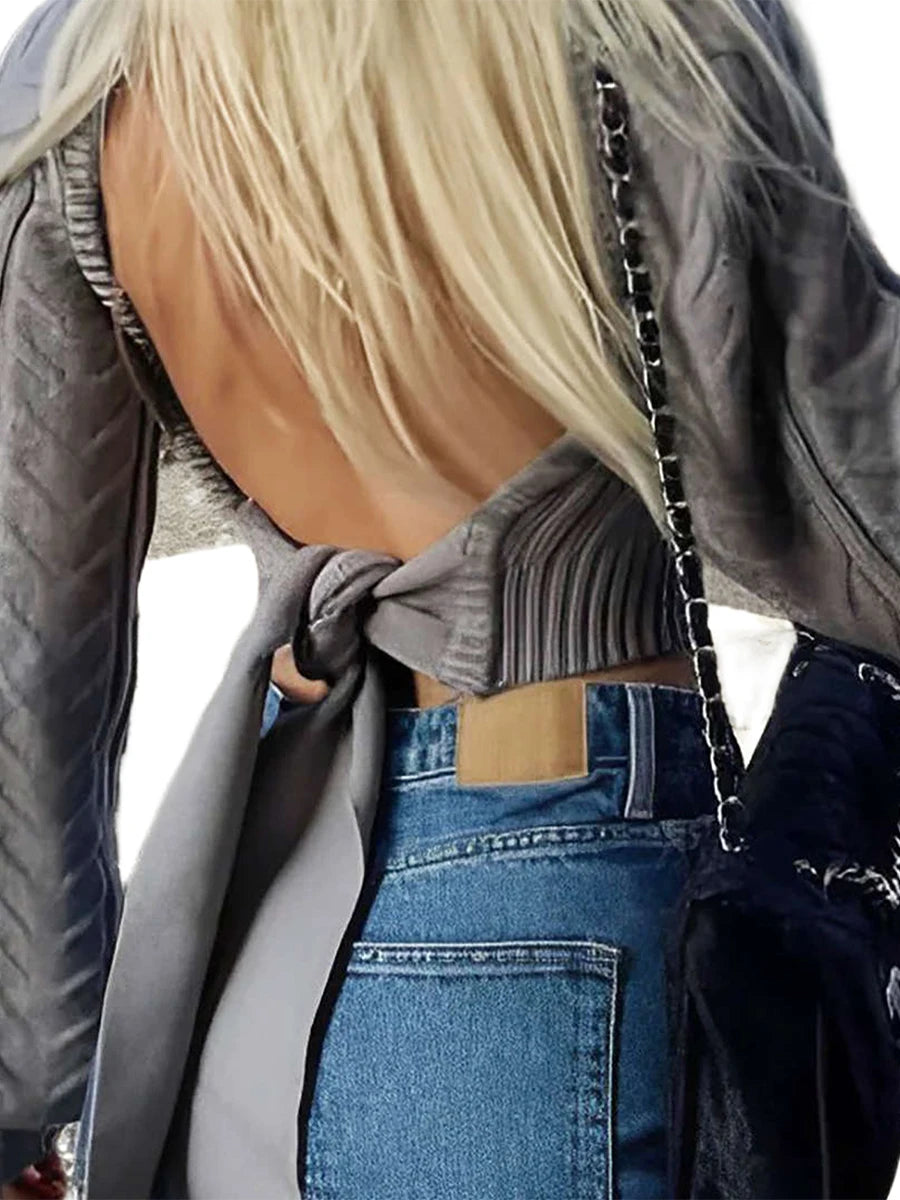 Women'S Knitted Sweater With Backless Lace Up Round Neck Long Sleeved Crop Top  Casual Streetwear  Bow Knit Sweater