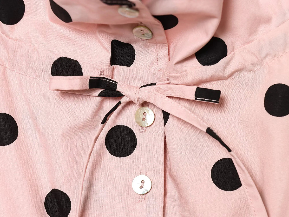 Pink Polka Dot High Collar Button Front Jacket for Women