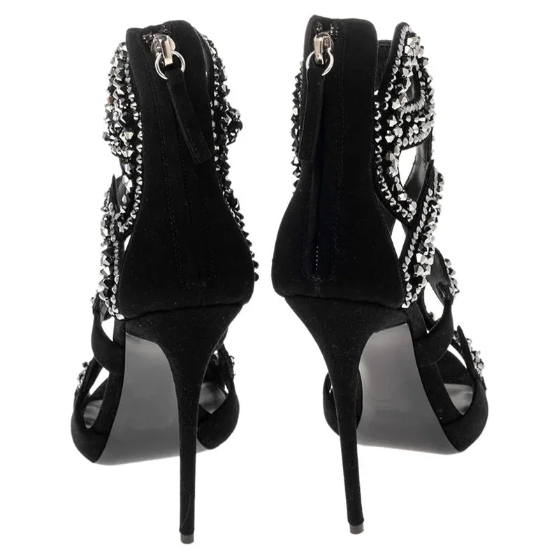 Crystal Embellished Stiletto Sandals With Zipper for Women
