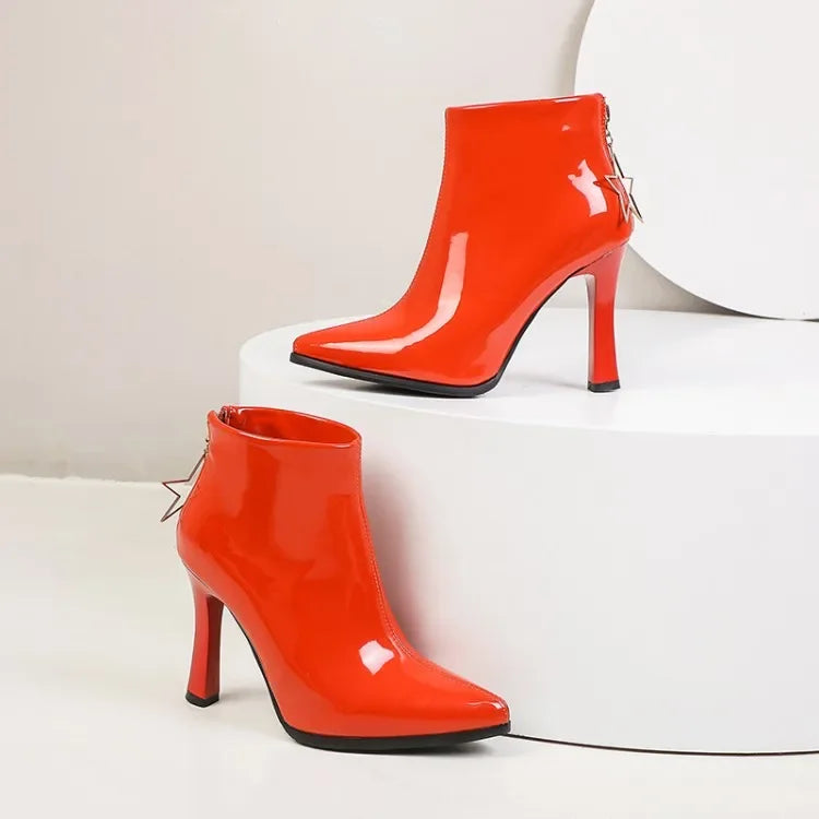 Glossy Patent Leather Zipper Ankle Boots for Women