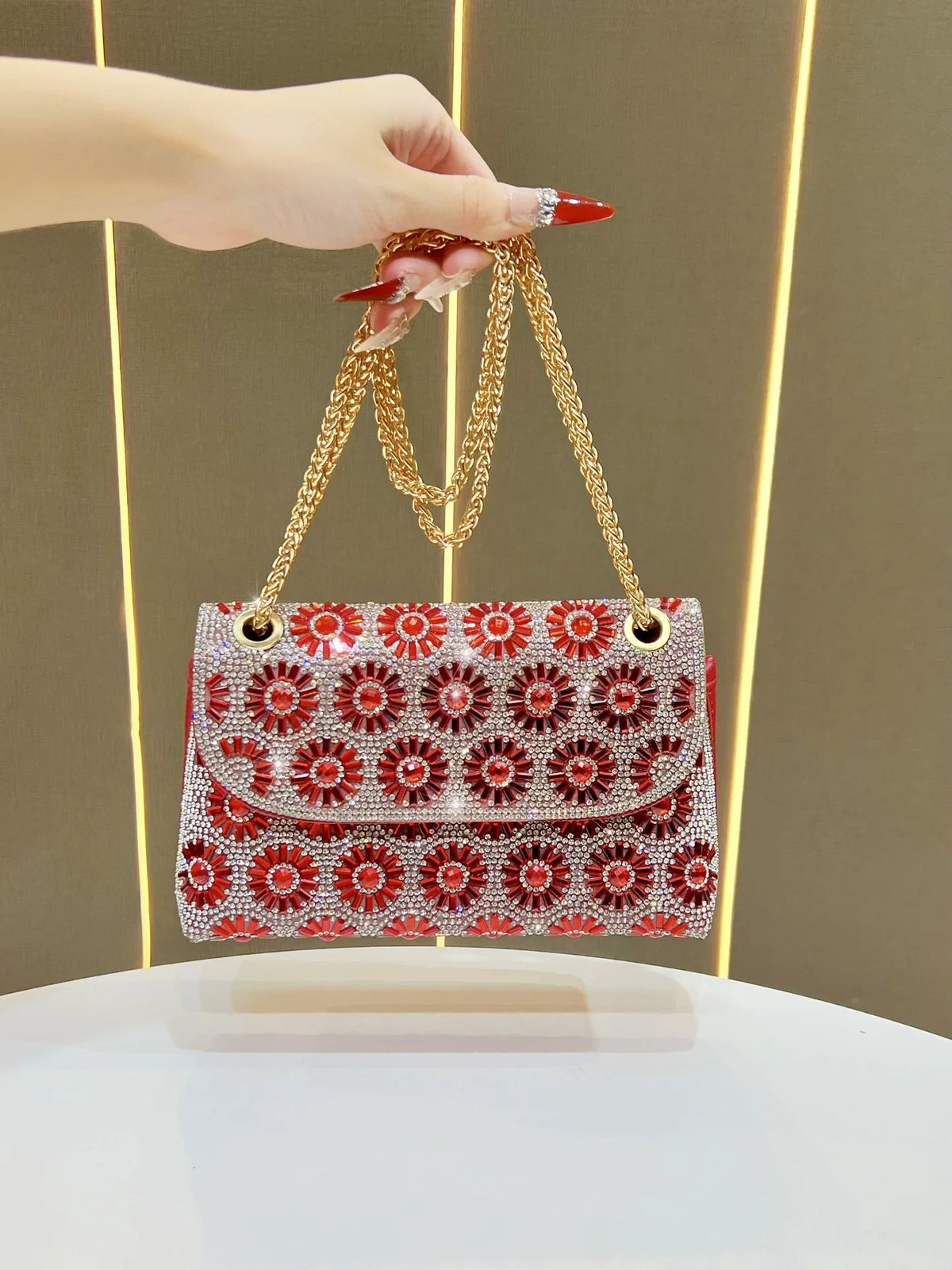 Full Rhinestone Square Shoulder Messenger Bag for Women