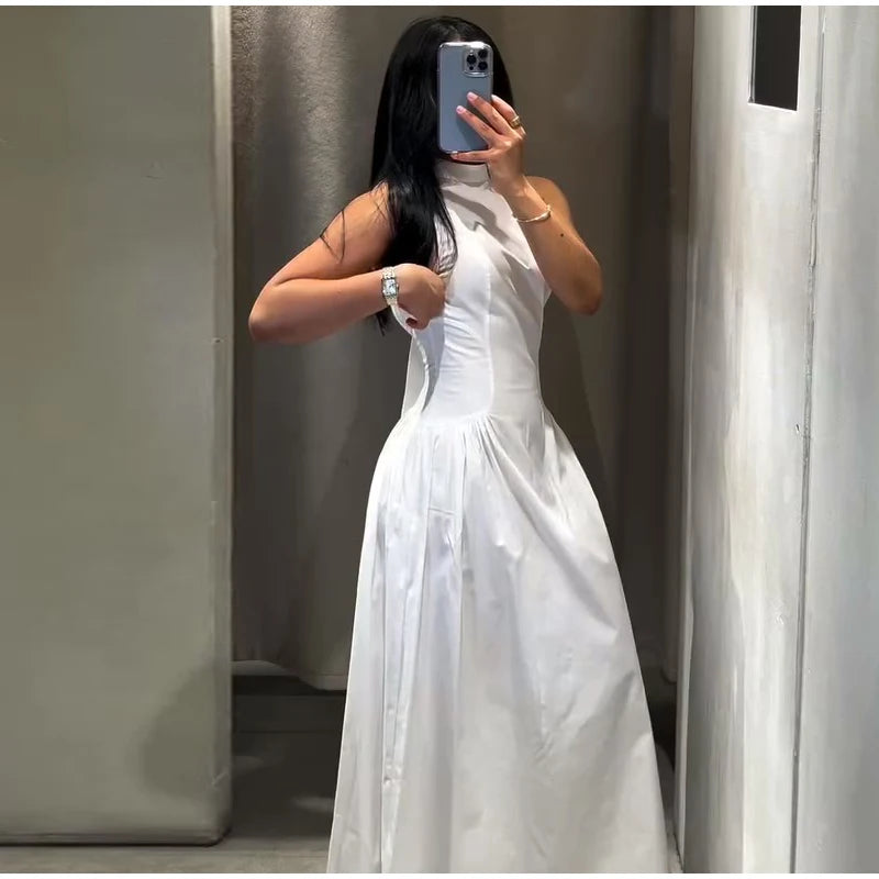 Casual Lace Up Sleeveless Floor-Length Dress for Women