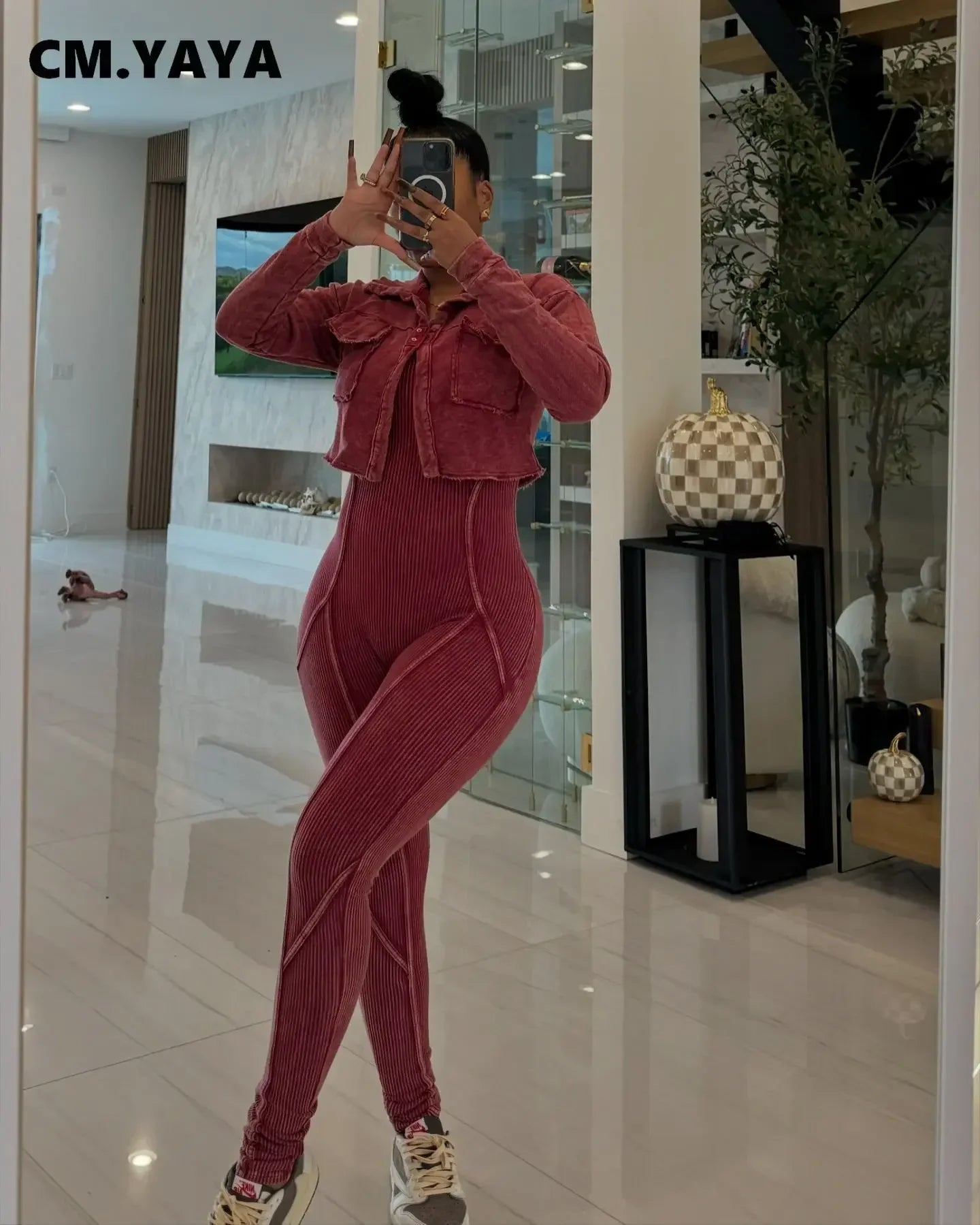 Washed Fabric Two Piece Knit Set