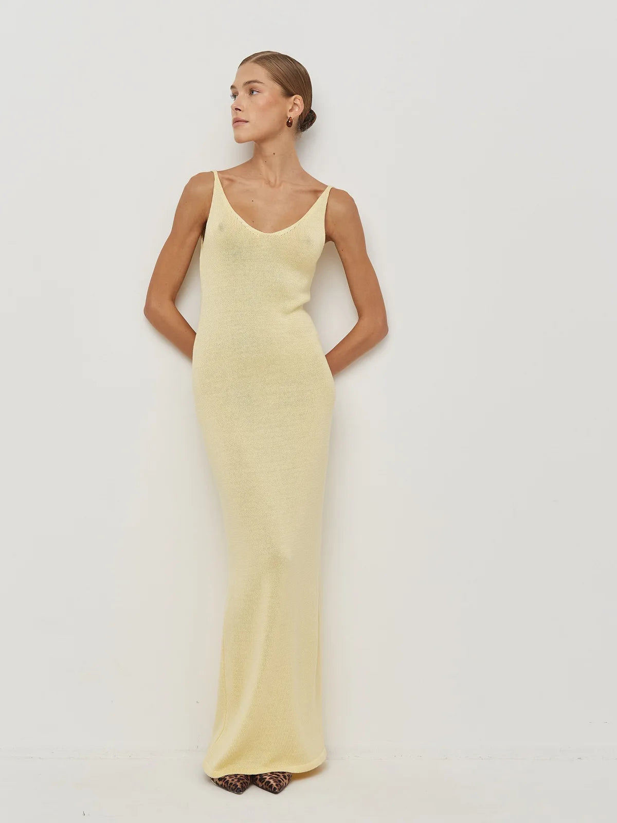 V-Neck Ribbed Knit Maxi Dress Set
