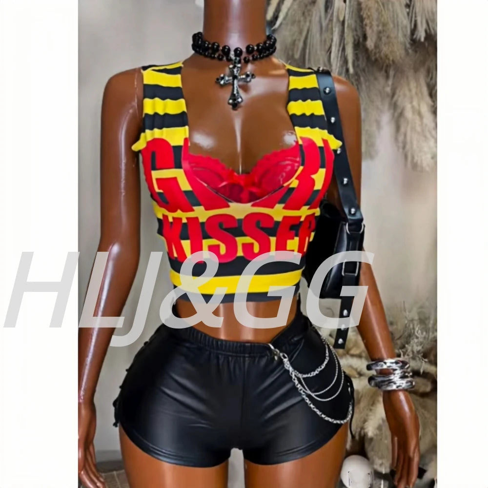 Yellow Stripe Letter Tank and Shorts Set