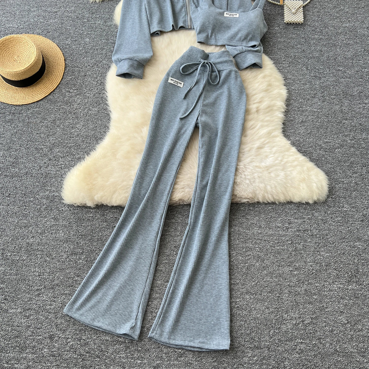Sporty Three Piece Hoodie, Camisole and Pants Set for Women