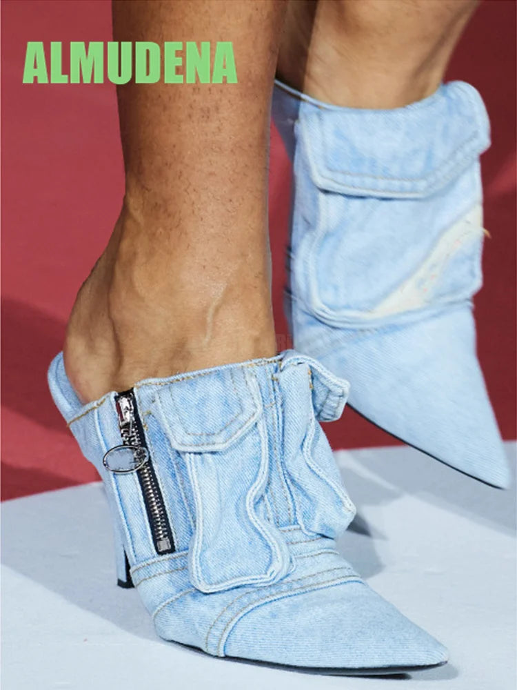 Denim Wrapped Thin High Heel Pointed Toe Pumps For Women
