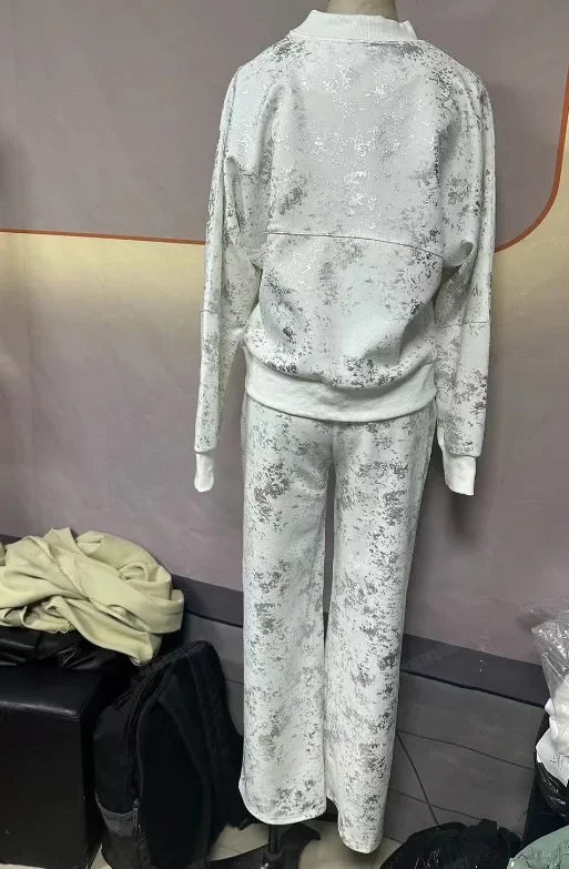 Two Piece Set Woman 2024 Summer New Streetwear Fashion Sequin Printed Zipper Casual Long Sleeves Hoodie and Pants Suit Female