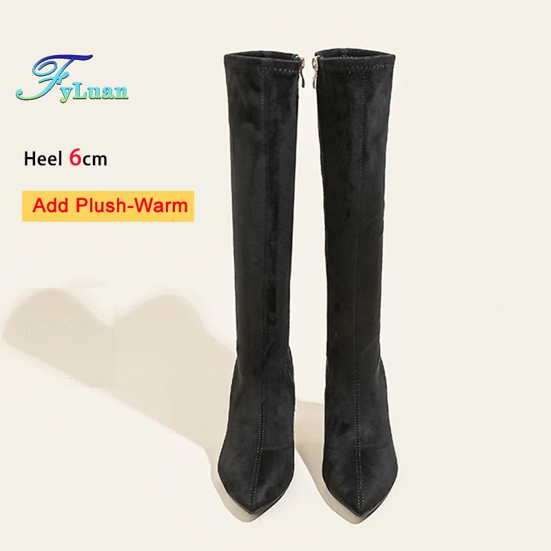 Patent Leather Pointed Knee High Boots