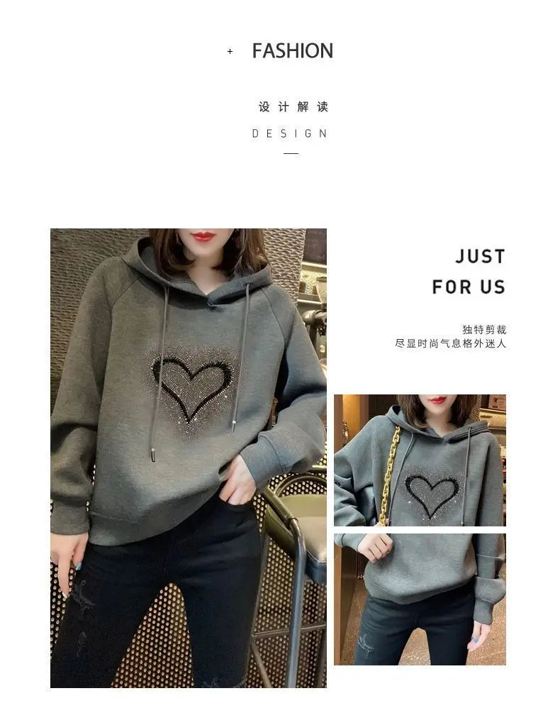 Autumn and Winter Women's Hoodie Sweater fleece-lined Thickened Korean-style Loose Casual All-match Top
