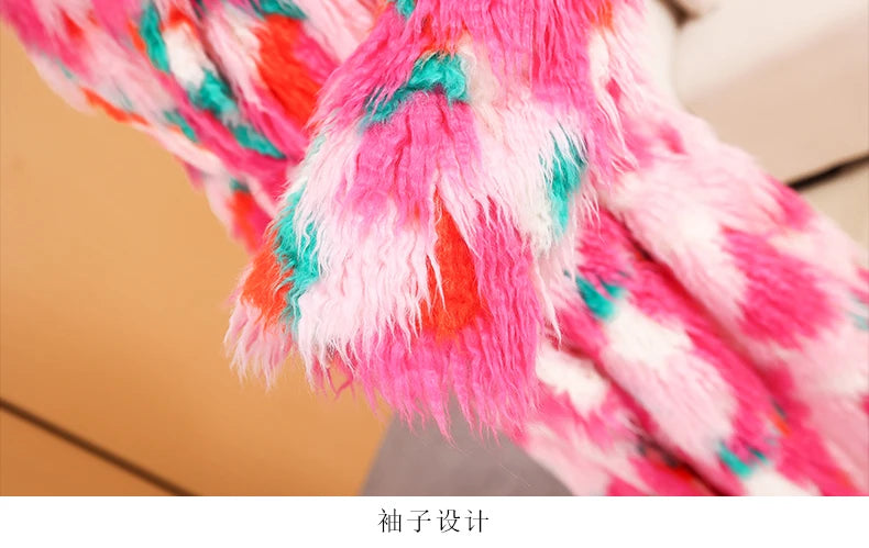 Colorful Plush Oversized Faux Fur Maxi Coat for Women