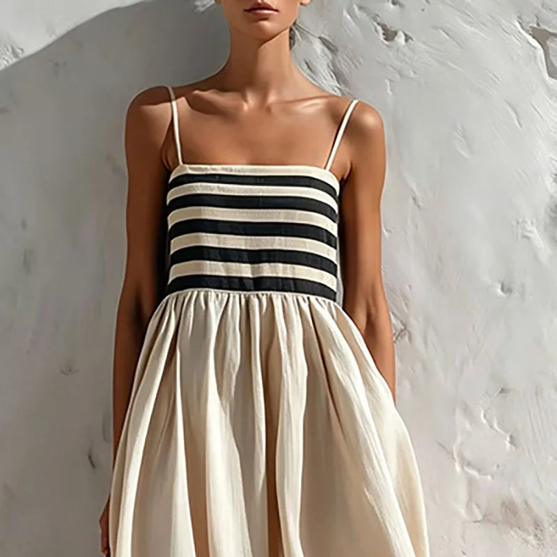 Striped Square Neck Backless A-Line Maxi Dress for Women