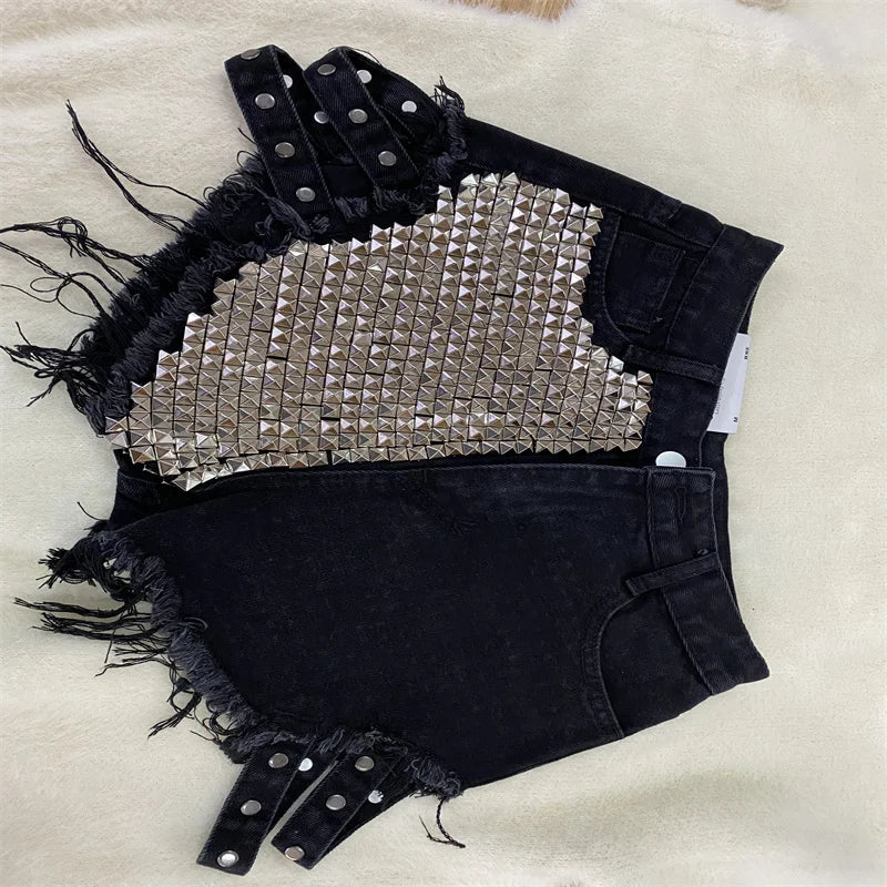Relaxed Fit High Waisted Denim Shorts With Tassel Accents For Women