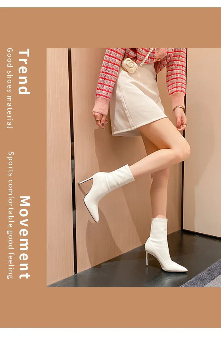 Elegant Pointed Stiletto Ankle Boots With Elastic Slip On Closure For Women