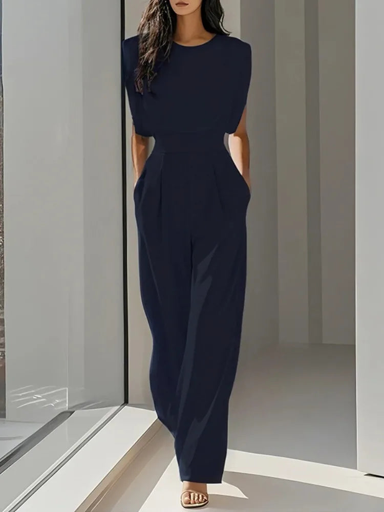Pleated High Waist Jumpsuit With Pockets