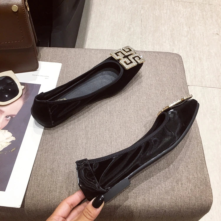 Rhinestone Buckle Square Toe Slip On Flats for Women