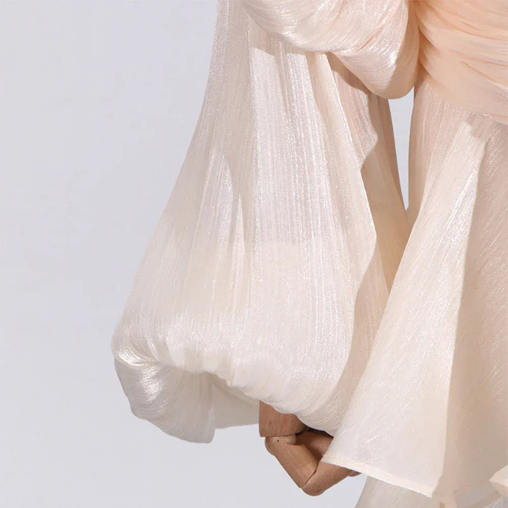 TWOTWINSTYLE Loose Solid Dresses For Women Round Neck Lantern Sleeve High Waist Spliced Fold Mini Chic Dress Female Fashion 2025