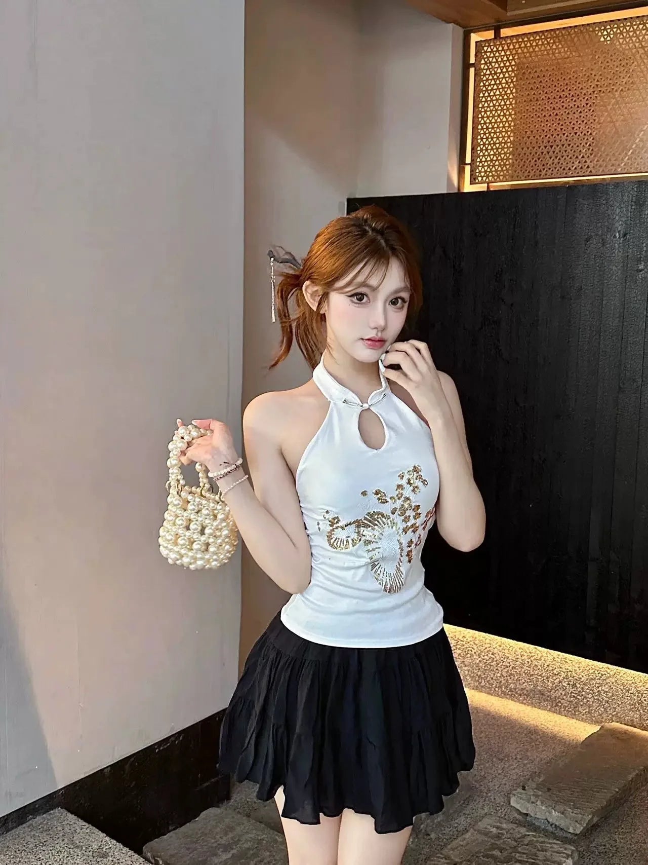 Vintage Sequin Embroidered Backless Camisole For Women