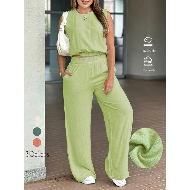 Casual Summer Sleeveless Wide-Leg Two-Piece Set for Women