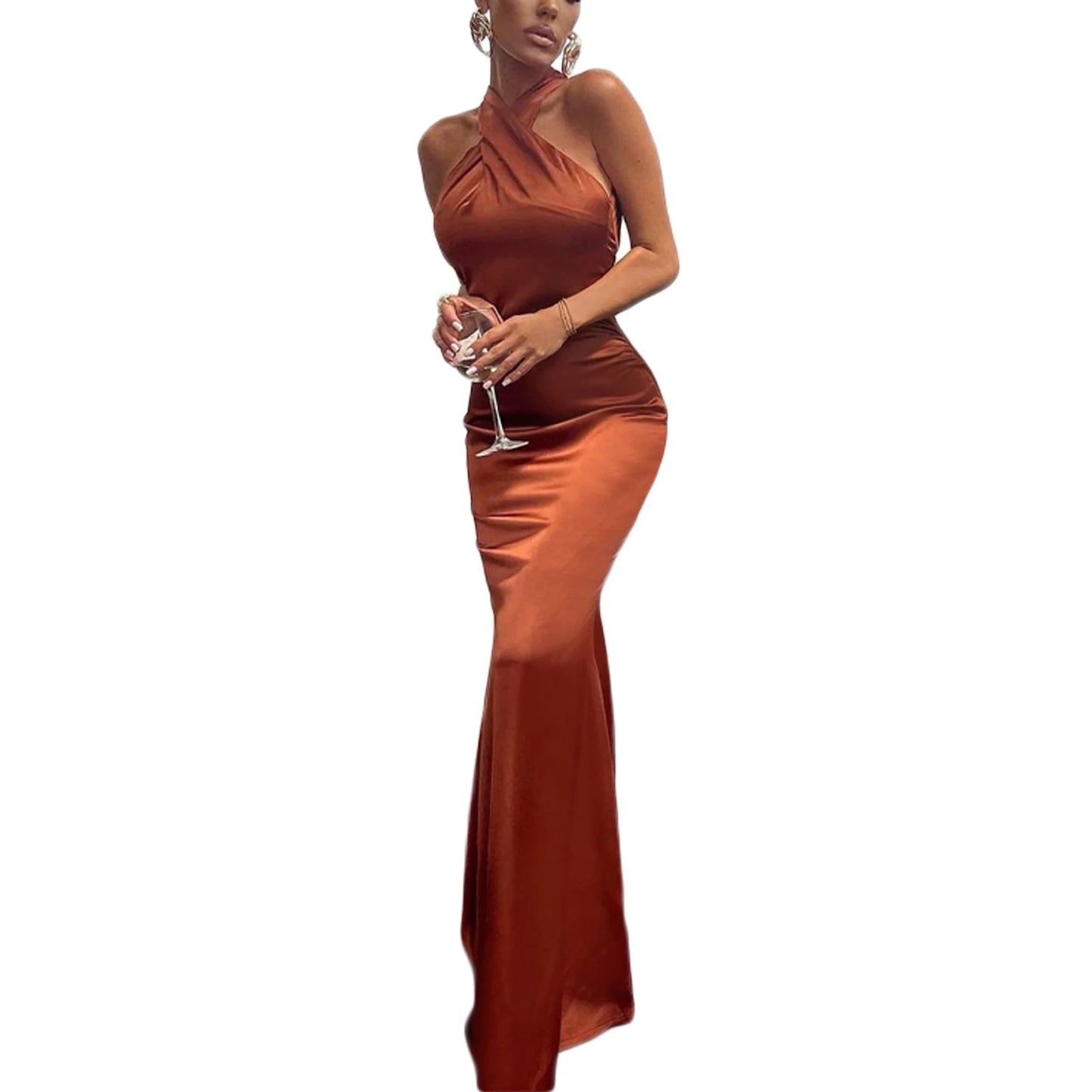 Cross Halter Backless Ball Gown Cocktail Dress for Women