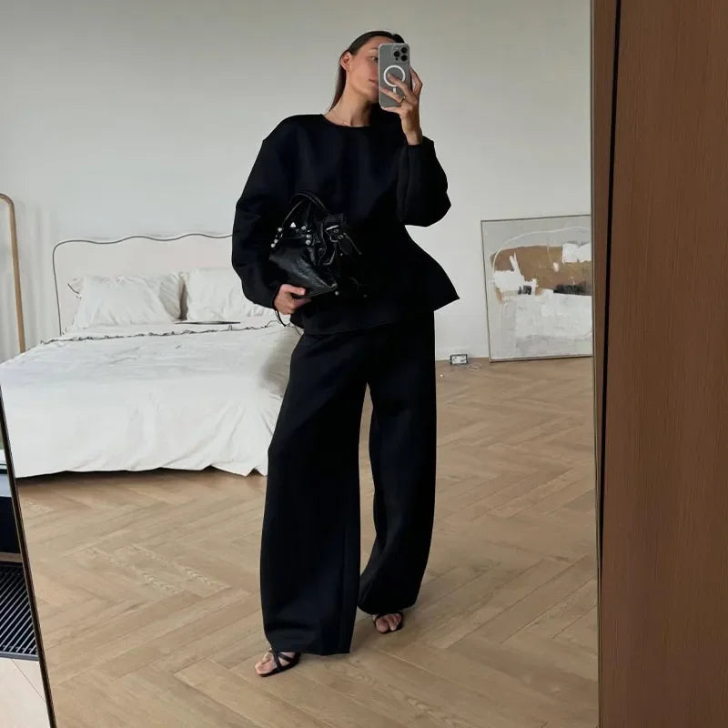 Spring Chic O-Neck Pleated Loose-Fit Two-Piece Set for Women