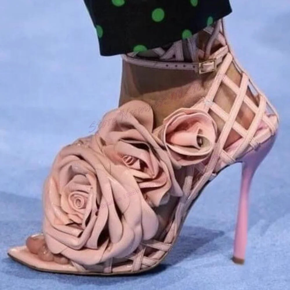 Red Flower Decor Open Toe Sandals With Back Strap For Women