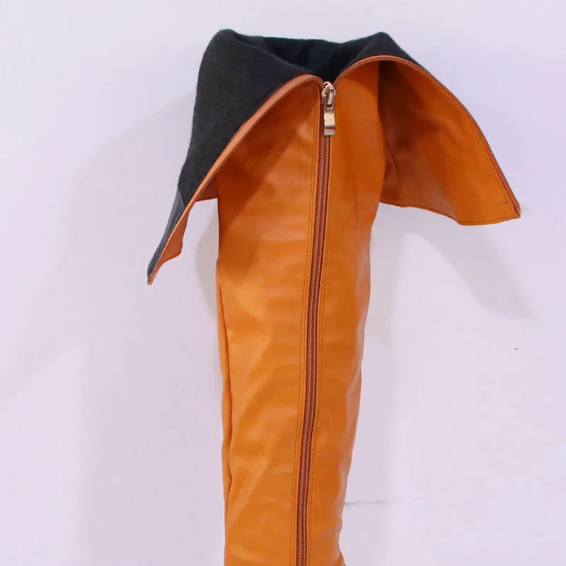 Fashion Leather Side Zipper Pointed Toe Stiletto Over The Knee Boots for Women