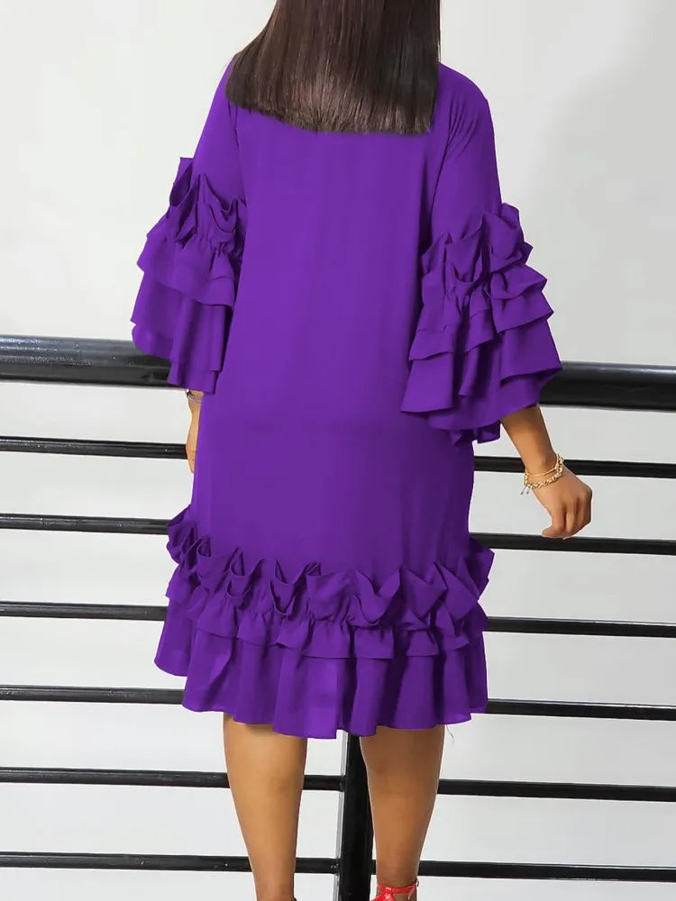 Purple Dashiki Print Traditional Midi Abaya Dress for Women