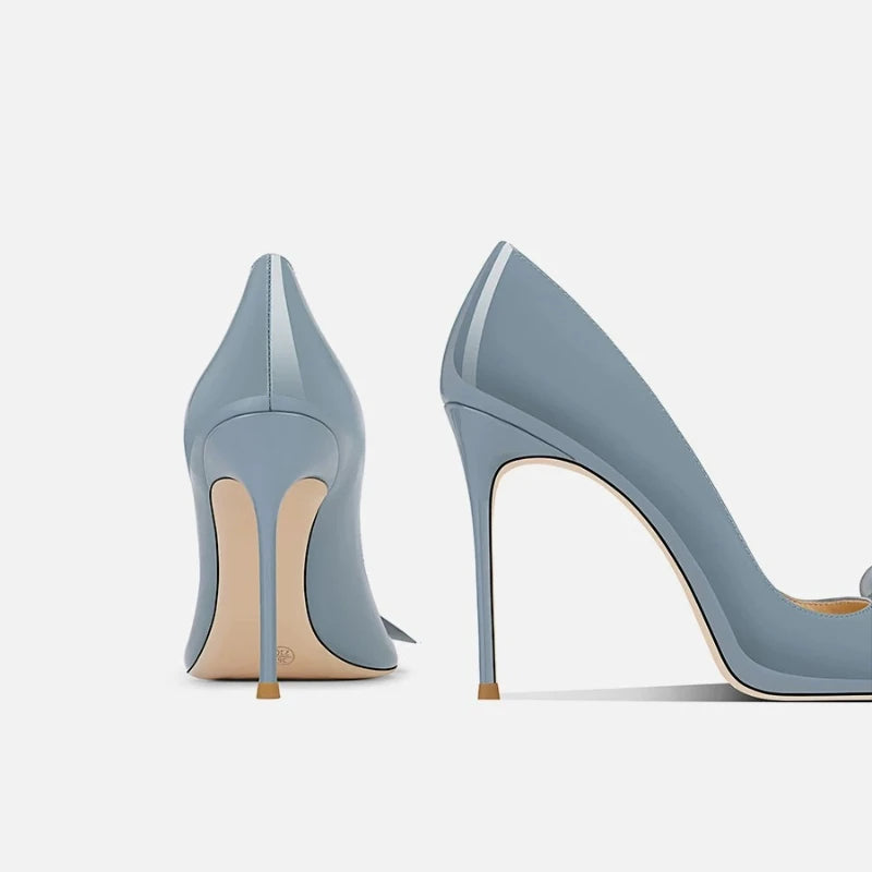 Bow Pointed Stiletto Patent Leather Pumps for Women
