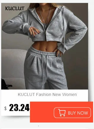 KUCLUT Fashion Sports Suit Long Sleeve Zipper Cardigan Hooded Sweatshirt Drawstring Elastic Trousers Two-piece Set Female 1A717