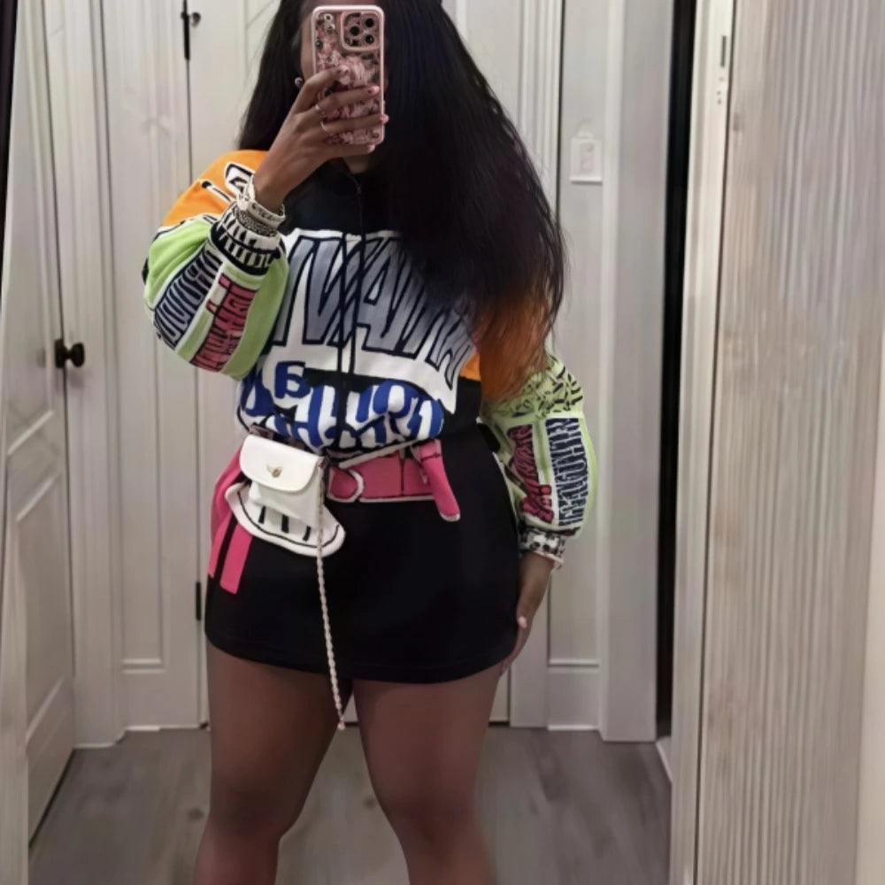 FAGADOER Spring New Retro Letter Printing Sweatshirts Women Long Sleeve Drawstring Loose Hoodie Top Fashion Female Streetwear