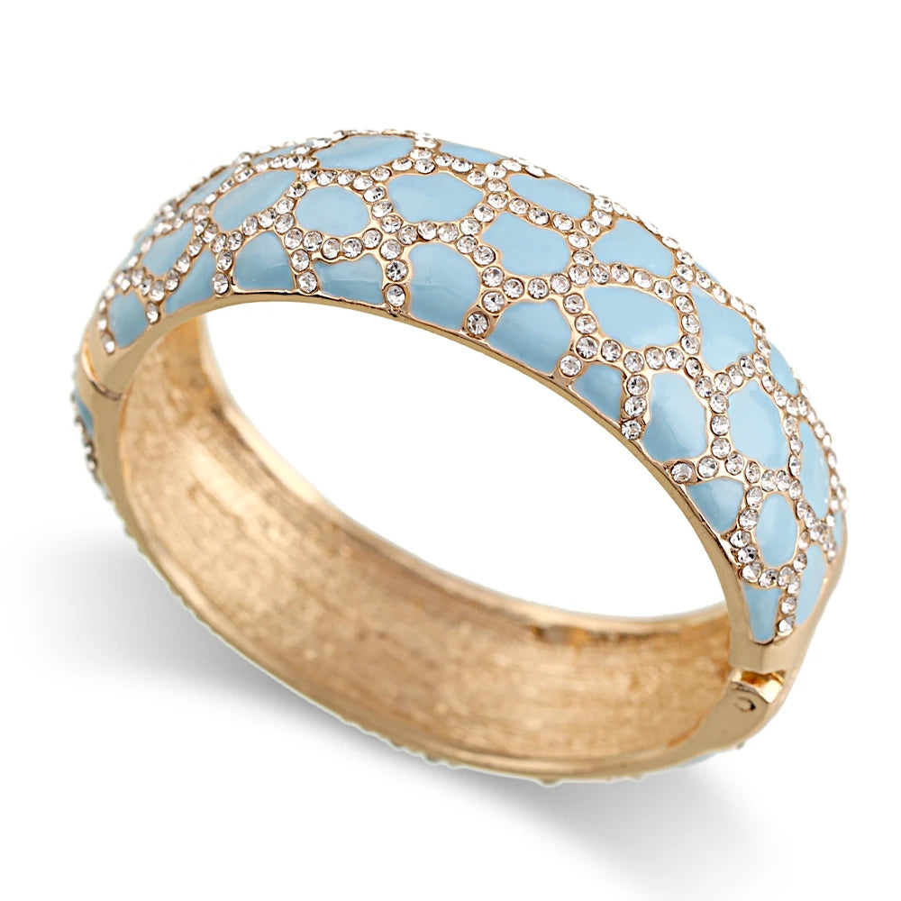 Colorful Enameled Rhinestone Statement Bangle Bracelet for Women