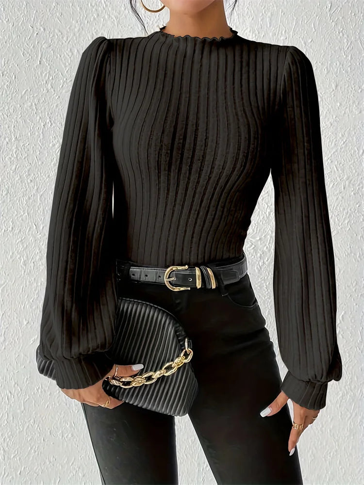 Long Sleeve Ribbed Knit Slim Fit Bodysuit for Women