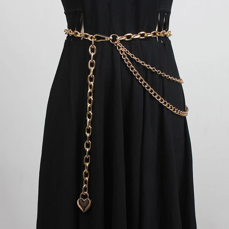 [EAM] Silver Color Metal Chain Long Irregular Belt Personality Women New Fashion Tide All-match Spring Autumn 2025 1DH8768