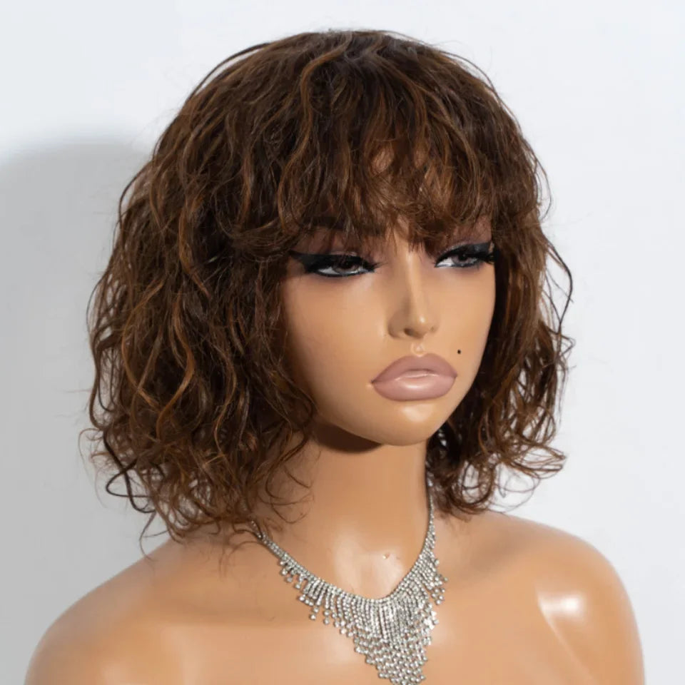 Natural Short Curly Glueless Human Hair Bob Wig for Women