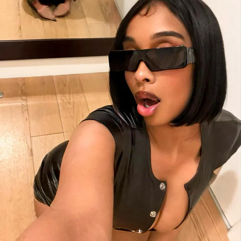 Sexy Polyurethane Leather Jumpsuit With Front Zip for Women