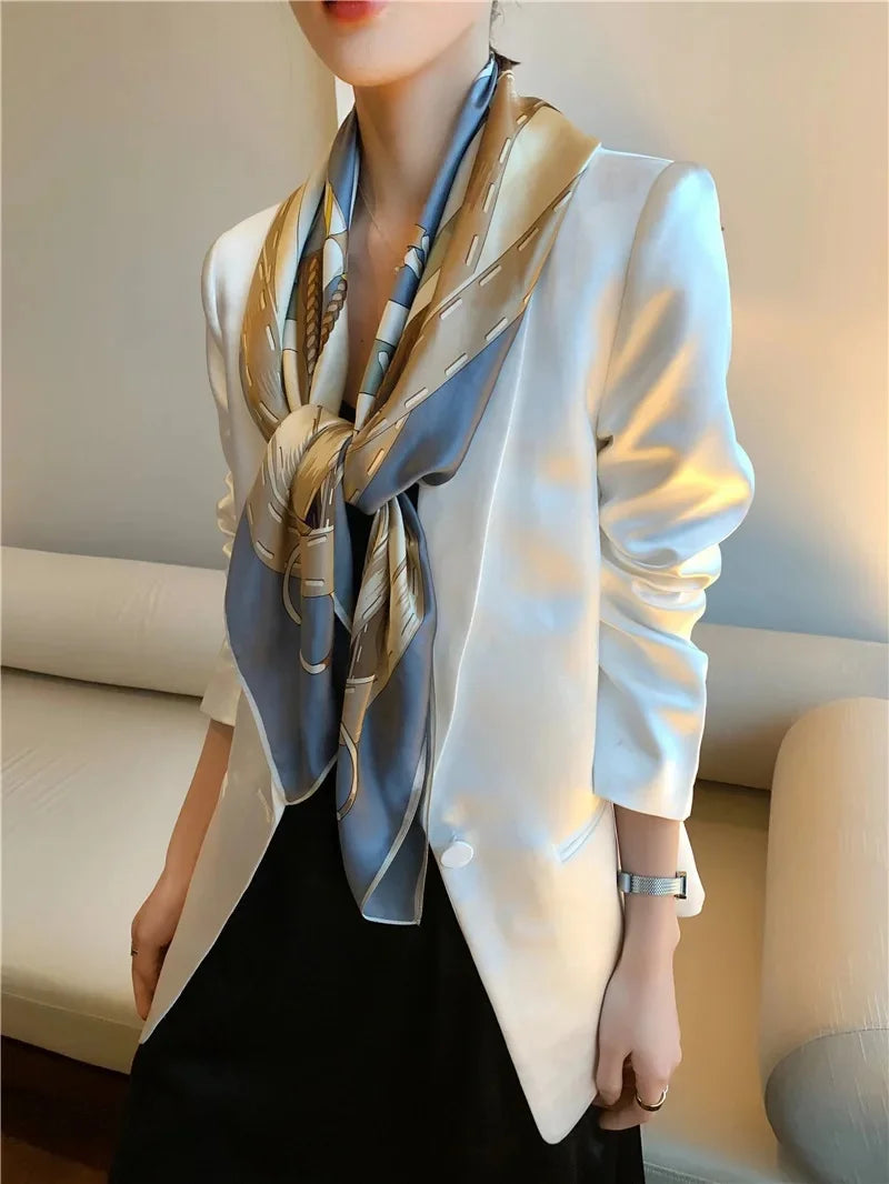 Elegant Art Gallery Style 100% Pure Silk Scarves For Women Soft Thin Striped Mulberry Silk Square Scarf Versatile For Spring Sum